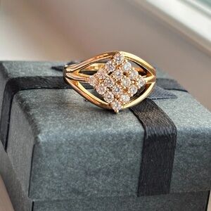 Gold Plated Cluster Ring Size 6 Statement Cocktail Vintage Style